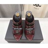 Low Price Saint Laurent Emilie Heel Slides Sandal 10cm in Oil Leather Burgundy 2026 SL022401