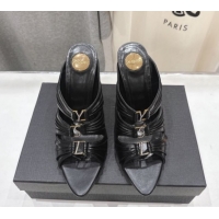 Popular Style Saint Laurent Emilie Heel Slides Sandal 10cm in Oil Leather Black 2026 SL022401