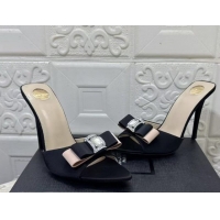 Most Popular Saint Laurent Satin Heel Slides Sandal 10.5cm with Bow Black 2026 SL022402