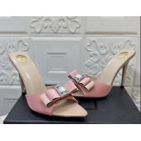 Best Price Saint Laurent Satin Heel Slides Sandal 10.5cm with Bow Pink 2026 SL022402