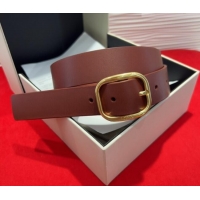 Well Crafted Loewe Smooth Calfskin Belt 3.2cm with Square Buckle LW091203 Dark Brown/Gold 2025