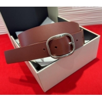 Best Grade Loewe Smooth Calfskin Belt 3.2cm with Square Buckle LW091203 Dark Brown/Silver 2025