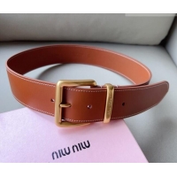Top Quality Miu Miu Leather Wide Belt 5cm 0113 Brown/Gold
