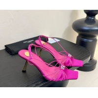 Top Grade Saint Laurent Jerry Heel Sandals 8cm in Satin with Strap Dark Pink 2026 SL022403