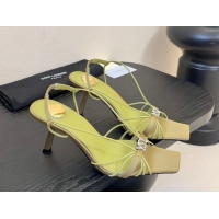Top Design Saint Laurent Jerry Heel Sandals 8cm in Satin with Strap Green 2026 SL022403