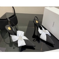 Grade Quality Saint Laurent Dove Slingback Pumps 10.5cm in Satin with Bow Black/White 2026 SL022404