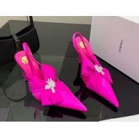 Pretty Style Saint Laurent Dove Slingback Pumps 10.5cm in Satin with Bow Dark Pink 2026 SL022404