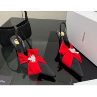 Low Cost Saint Laurent Dove Slingback Pumps 10.5cm in Satin with Bow Black/Red 2026 SL022404