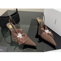 Durable Saint Laurent Dove Slingback Pumps 10.5cm in Satin with Bow Chocolate Brown 2026 SL022404