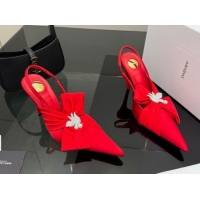 Best Grade Saint Laurent Dove Slingback Pumps 10.5cm in Satin with Bow Bright Red 2026 SL022404