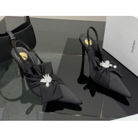 Best Product Saint Laurent Dove Slingback Pumps 10.5cm in Satin with Bow Black2 2026 SL022404
