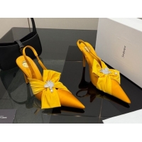 Low Price Saint Laurent Dove Slingback Pumps 10.5cm in Satin with Bow Yellow 2026 SL022404