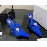Popular Style Saint Laurent Dove Slingback Pumps 10.5cm in Satin with Bow Sky Blue 2026 SL022404