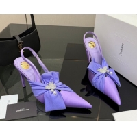 Comfortable Saint Laurent Dove Slingback Pumps 10.5cm in Satin with Bow Light Purple 2026 SL022404