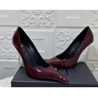 Classic Hot Saint Laurent Patent Leather Wedge Pumps 10.5cm with Clear Heel Burgundy 2026 SL022405