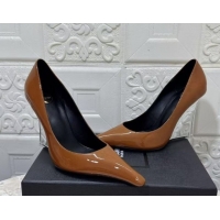 Buy Luxury Saint Laurent Patent Leather Wedge Pumps 10.5cm with Clear Heel Brown 2026 SL022405