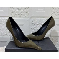 Stylish Saint Laurent Patent Leather Wedge Pumps 10.5cm with Clear Heel Green 2026 SL022405