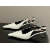 Shop Duplicate Saint Laurent Lee Slingback Pumps 5.5cm with Buckle in Patent Leather White 2026 799704