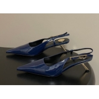 Sumptuous Saint Laurent Lee Slingback Pumps 5.5cm with Buckle in Patent Leather Blue 2026 799704