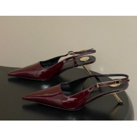 Luxury Saint Laurent Lee Slingback Pumps 5.5cm with Buckle in Patent Leather Burgundy 2026 799704