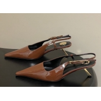 Big Discount Saint Laurent Lee Slingback Pumps 5.5cm with Buckle in Patent Leather Brown 2026 799704