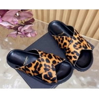 Top Design Saint Laurent Leopard Print Mohair Slides Sandal Yellow 2026 SL022407