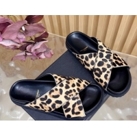 Unique Style Saint Laurent Leopard Print Mohair Slides Sandal Beige 2026 SL022407