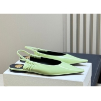 Good Quality Saint Laurent ANNE-MARIE Slingbacks Flats in Shiny Leather Green 2026 841183