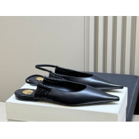 Low Cost Saint Laurent ANNE-MARIE Slingbacks Flats in Smooth Leather Black 2026 841183