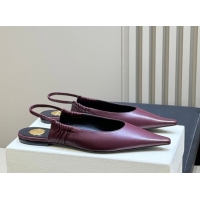 Grade Saint Laurent ANNE-MARIE Slingbacks Flats in Smooth Leather Burgundy 2026 841183
