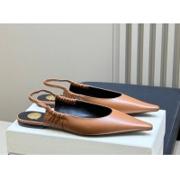 Best Grade Saint Laurent ANNE-MARIE Slingbacks Flats in Smooth Leather Brown 2026 841183