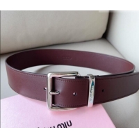 Top Quality Miu Miu Leather Wide Belt 5cm 0113 Burgundy/Silver 2024
