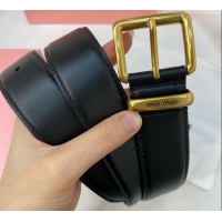Top Quality Miu Miu Leather Belt 3.5cm 5432 Black/Aged Gold 2024