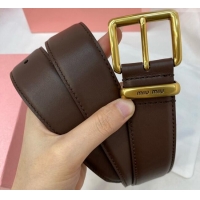 Famous Brand Miu Miu Leather Belt 3.5cm 5432 Coffee/Aged Gold 2024