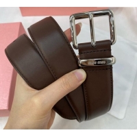 Original Cheap Miu Miu Leather Belt 3.5cm 5432 Coffee/Silver 2024