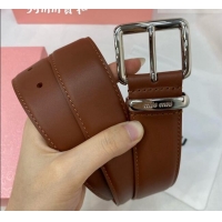 Buy Fashionable Miu Miu Leather Belt 3.5cm 5432 Brown/Silver 2024