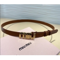 Luxury Discount Miu Miu Leather Belt 2cm with logo Buckle 0708 Brown/Gold 2024