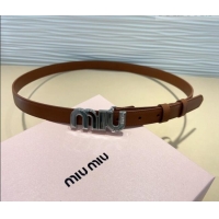 Best Quality Miu Miu Leather Belt 2cm with logo Buckle 0708 Brown/Silver 2024