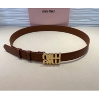 Top Grade Miu Miu Calfskin Belt 3cm with MIU Buckle MM102201 Brown/Gold 2024