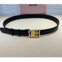 Famous Brand Miu Miu Calfskin Belt 3cm with MIU Buckle MM102201 Black/Gold 2024