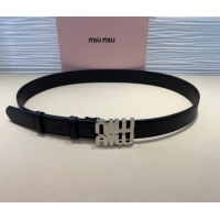 Luxury Discount Miu Miu Calfskin Belt 3cm with MIU Buckle MM102201 Black/Silver 2024