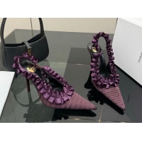 Good Quality Saint Laurent MADELEINE Slingbacks Pump 10.5cm in Silk Taffeta Dark Purple 2026 867272