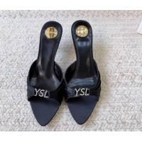 Top Grade Saint Laurent Jerry Heel Slides Sandal 6cm in Satin Crepe Black 2026 8696549