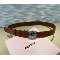 Good Product Miu Miu Calfskin Belt 3cm with Logo Band MM102201 Brown/Silver 2024