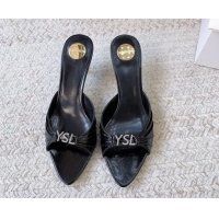 Low Price Saint Laurent Jerry Heel Slides Sandal 6cm in Shiny Leather Black 2026 8696549