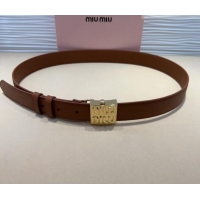 Reasonable Price Miu Miu Calfskin Belt 3cm with Logo Band Buckle MM102201 Brown/Gold 2024