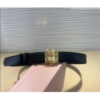 Buy Inexpensive Miu Miu Calfskin Belt 3cm with Logo Band Buckle MM102201 Black/Gold 2024