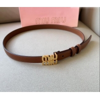 Best Quality Miu Miu Calfskin Leather Belt 2cm with Miu Buckle 1127 Tan Brown 2024