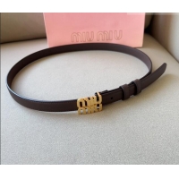 Buy Fashionable Miu Miu Calfskin Leather Belt 2cm with Miu Buckle 1127 Dark Brown 2024