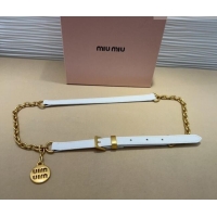 Good Taste Miu Miu Logo Charm Chain Leather Belt 1.5cm 0317 White 2025